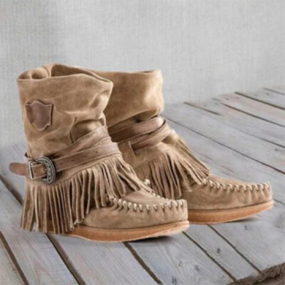 EL VAQUERO Fringed Tan Ankle Brown Boots Size  ITALY 38 US 8